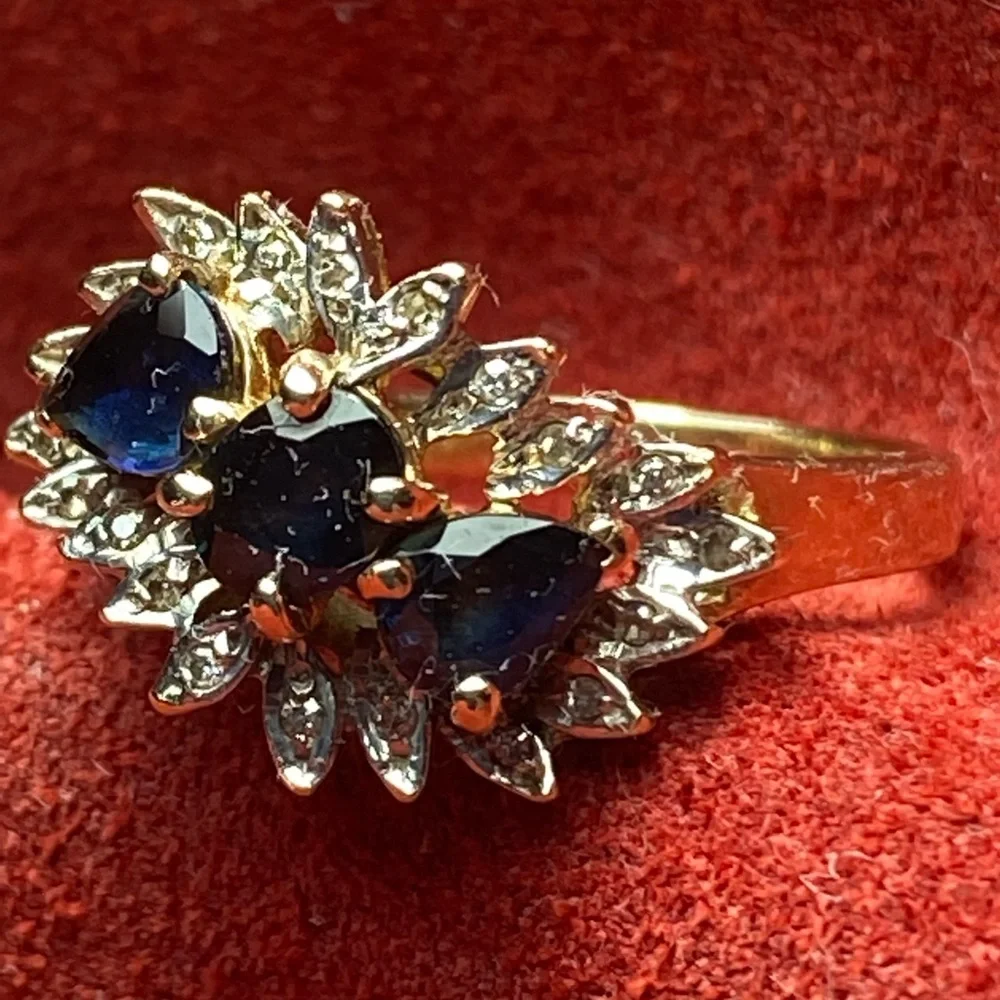 10K Gold Blue Sapphire & Diamond Ring 6.5